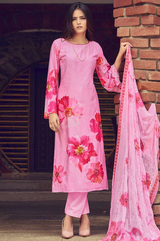 Casual Pink Color Printed Suit