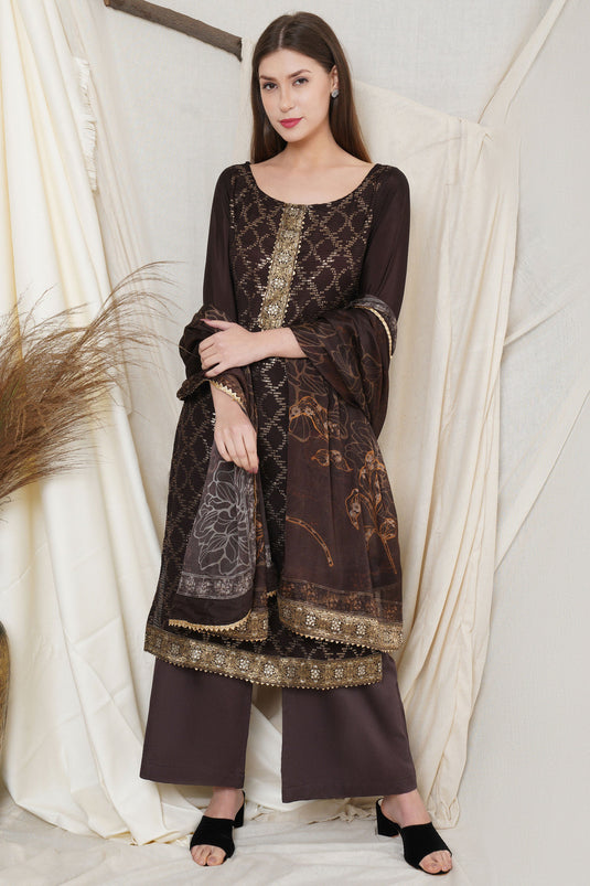 Brown Chiffon Function Wear Palazzo Salwar Kameez