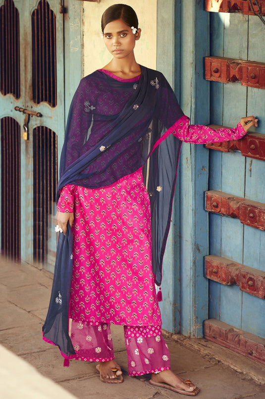 Magenta Function Wear Printed Suit