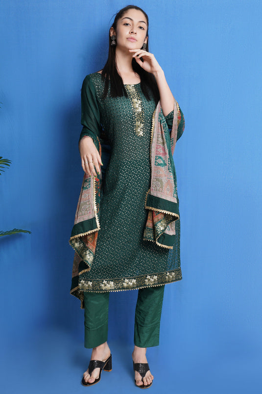 Teal Chiffon Sequins Work Salwar Suit