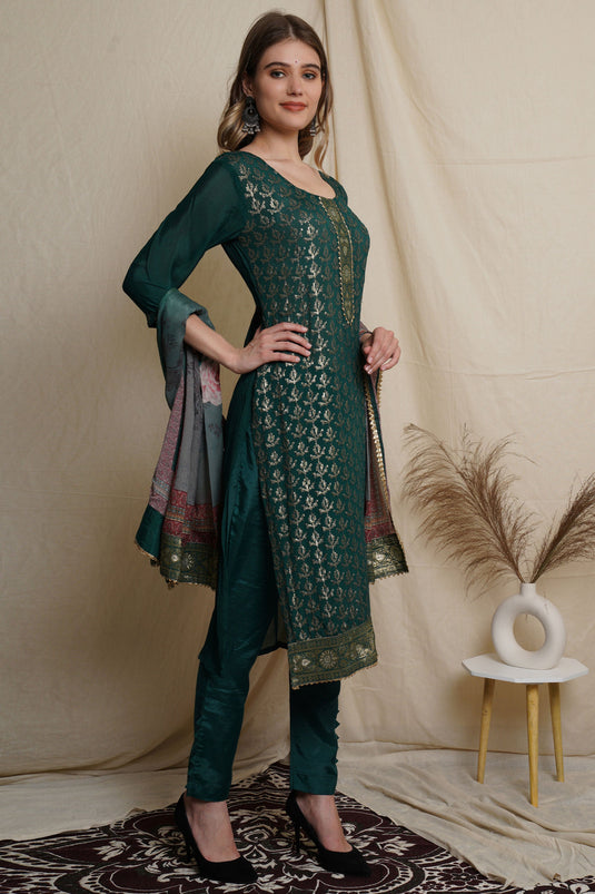 Teal Chiffon Sequins Work Salwar Kameez