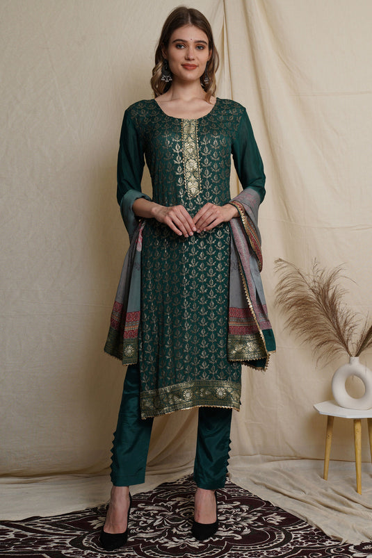 Teal Chiffon Sequins Work Salwar Kameez