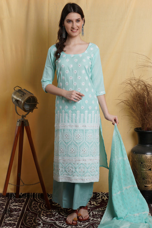 Sky Blue Casual Embroidery Palazzo Dress