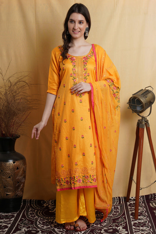 Orange Cotton Casual Palazzo Salwar Suit