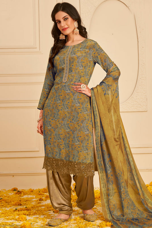 Multi Color Crepe Printed Casual Patiala Salwar Suit