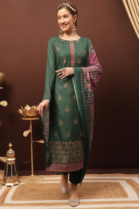 Green Art Silk Embroidered Sangeet Wear Salwar Suit