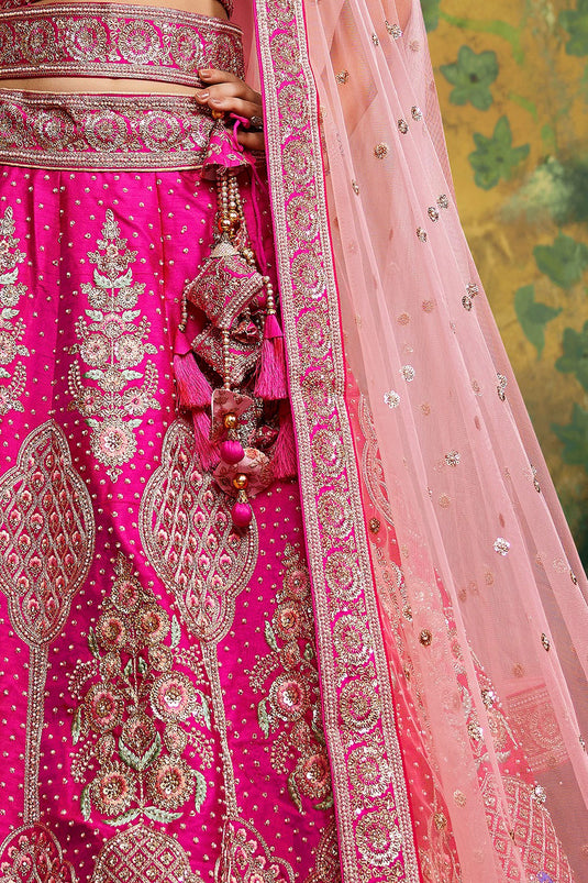 Pink Silk Occasion Wear Lehenga Choli With Embroidery Work