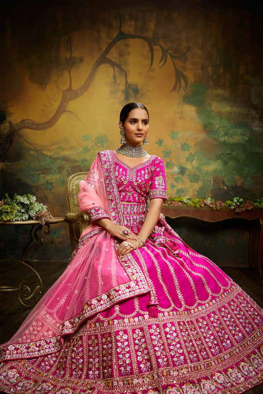 Silk Pink Designer Embroidery Work On Top Lehenga Choli