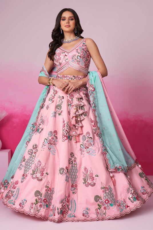 Pink Silk Sangeet Wear Sequins Work Chaniya Choli