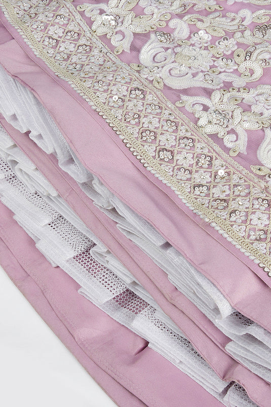 Occasion Wear Sequins Work Lehenga Choli In Lavender Net Fabric