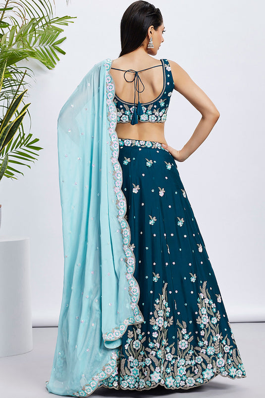 Sequins Work Teal Georgette Fabric Occasion Wear Lehenga Choli