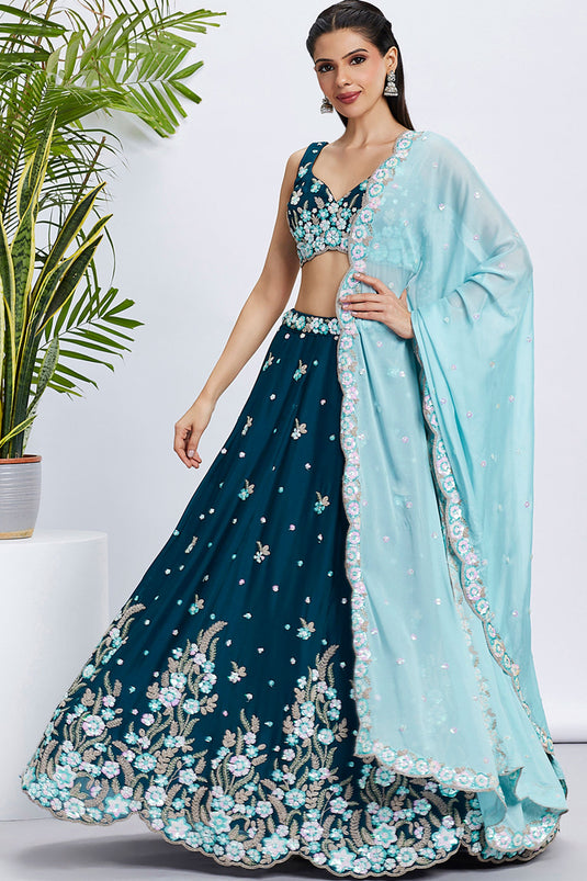 Sequins Work Teal Georgette Fabric Occasion Wear Lehenga Choli