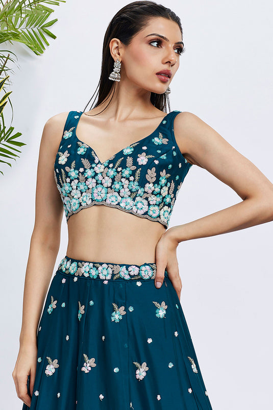 Sequins Work Teal Georgette Fabric Occasion Wear Lehenga Choli