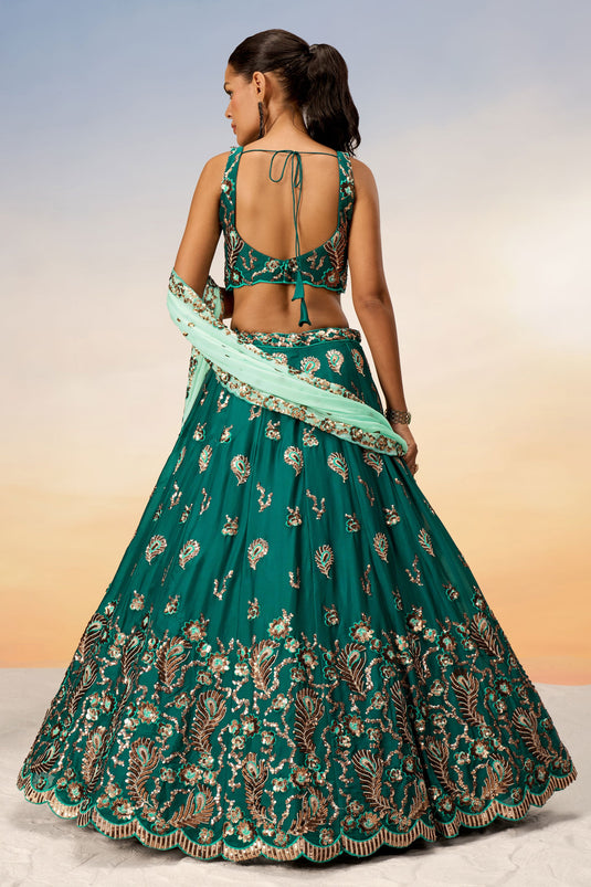 Sequins Work Georgette Green Lehenga With Mesmetic Blouse