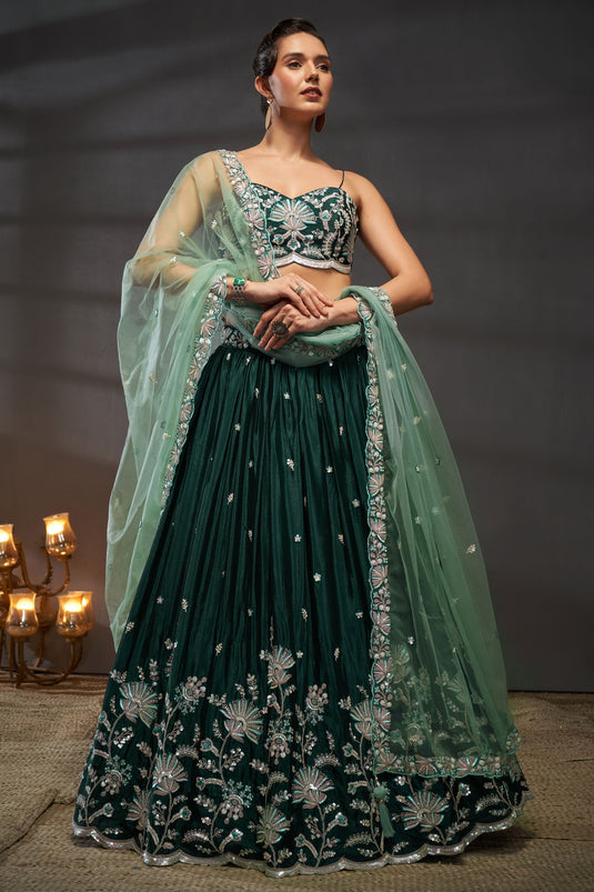 Occasion Wear Lehenga Choli In Green Chiffon Fabric With Sequins Work