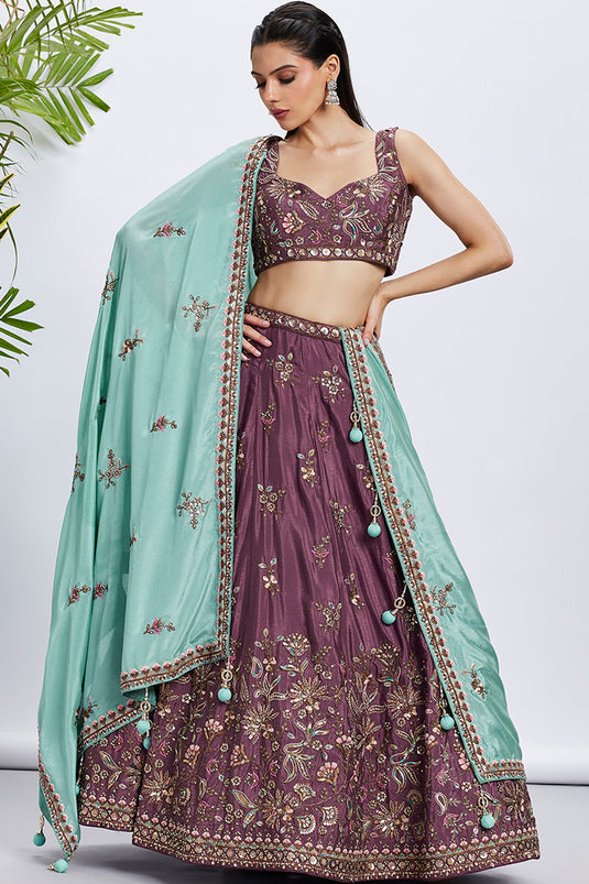 Chiffon Pink Sangeet Wear 3 Piece Sequins Work Lehenga With Enigmatic Blouse