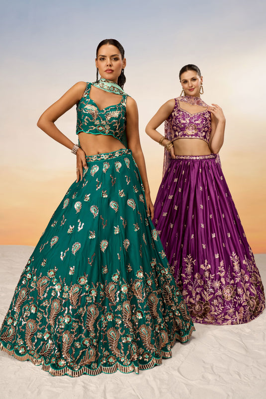 Purple Chiffon Function Wear Lehenga With Sequins Work And Enchanting Blouse