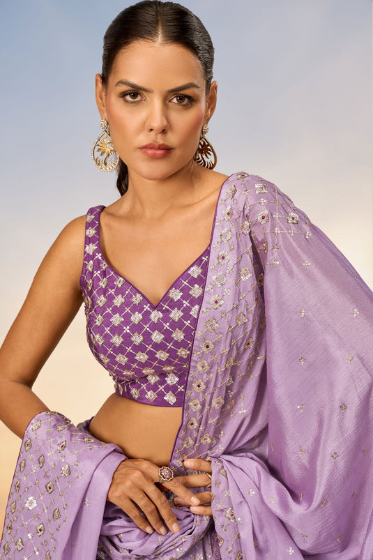 Chiffon Purple Designer Lehenga With Sequins Work And Mesmeric Blouse