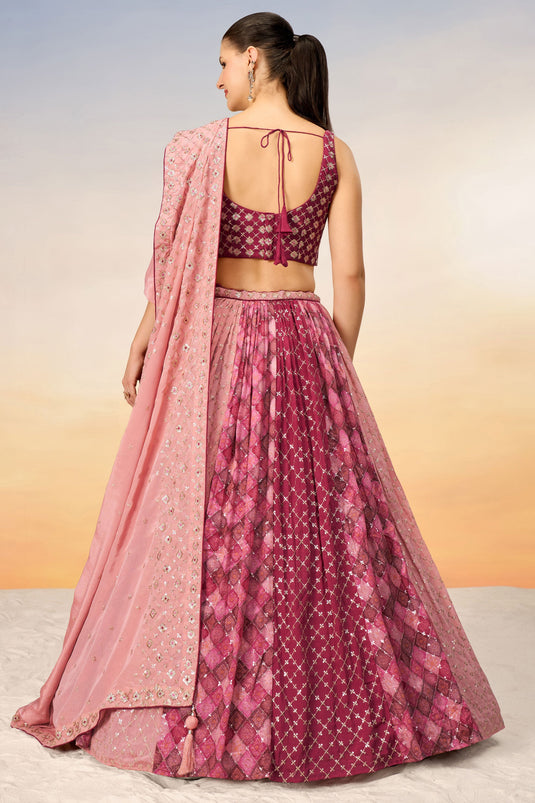 Chiffon Sangeet Wear Lehenga Choli In Pink With Sequins Work