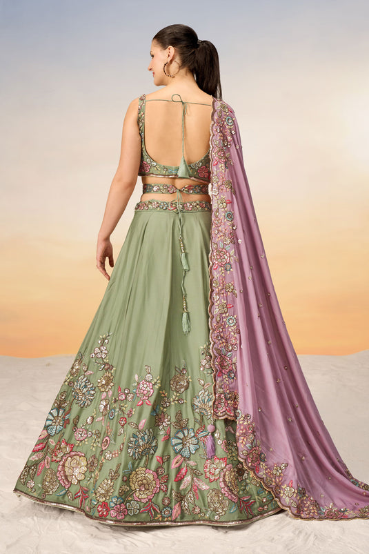 Beautiful Sea Green Color Reception Wear Georgette Fabric Sequins Work Lehenga Choli