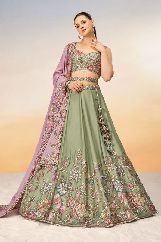 Beautiful Sea Green Color Reception Wear Georgette Fabric Sequins Work Lehenga Choli