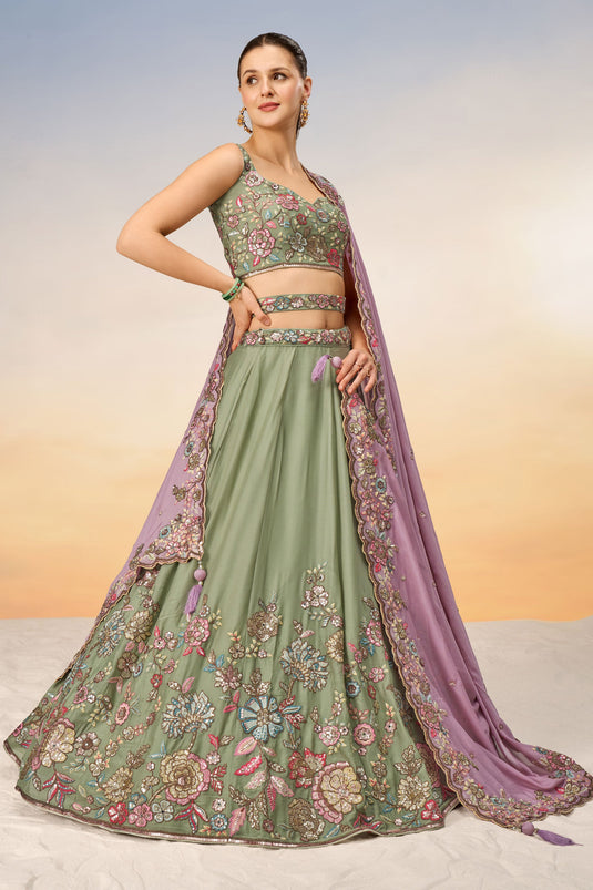 Beautiful Sea Green Color Reception Wear Georgette Fabric Sequins Work Lehenga Choli