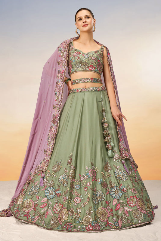 Beautiful Sea Green Color Reception Wear Georgette Fabric Sequins Work Lehenga Choli