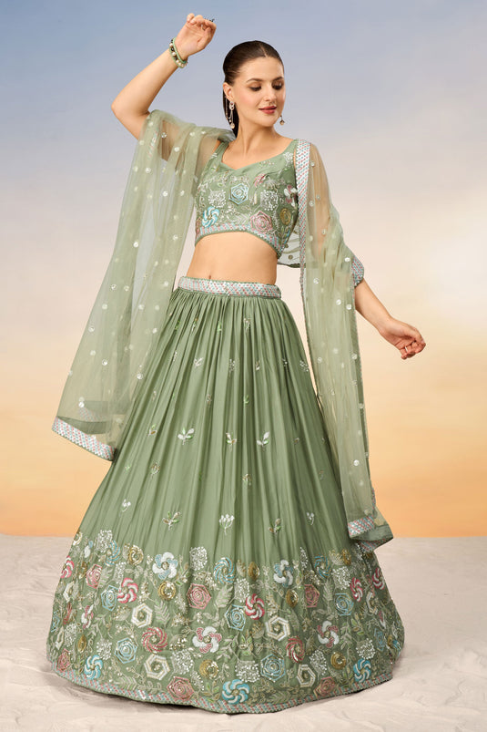 Sea Green Georgette Occasion Wear Lehenga Choli With Sequins Work