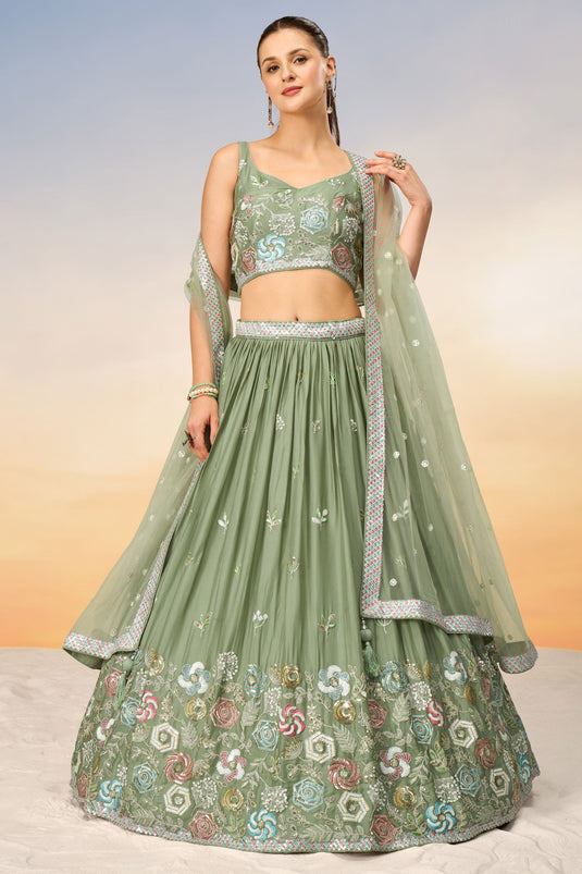 Sea Green Georgette Occasion Wear Lehenga Choli With Sequins Work