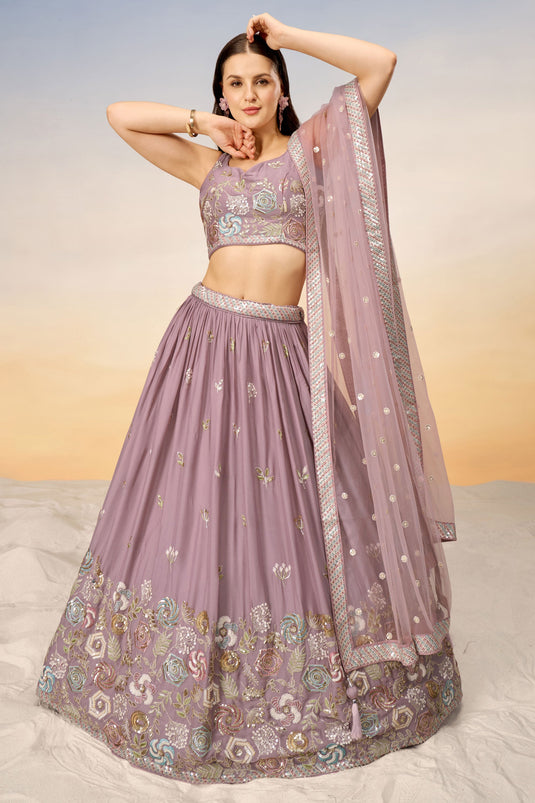 Occasion Wear Lehenga In Lavender Georgette Fabric With Sequins Work