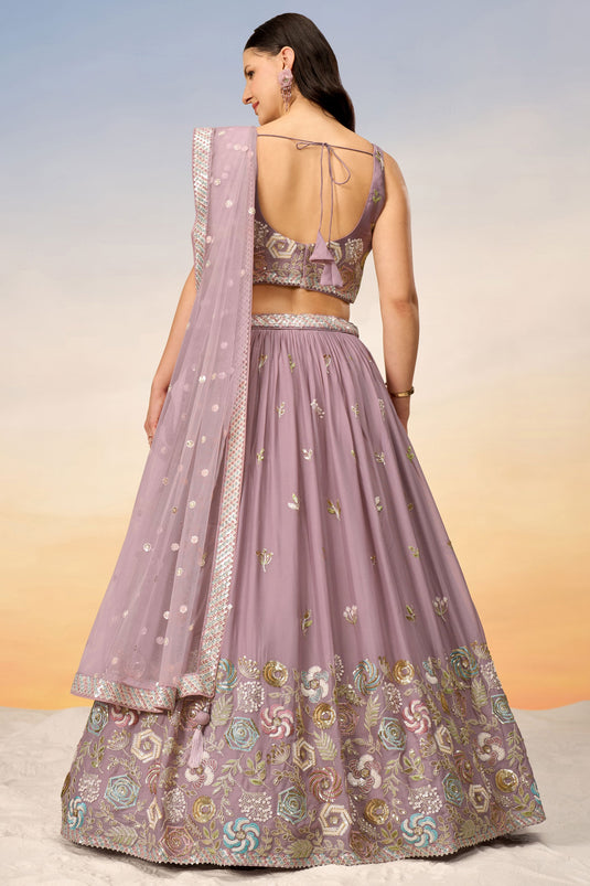 Occasion Wear Lehenga In Lavender Georgette Fabric With Sequins Work