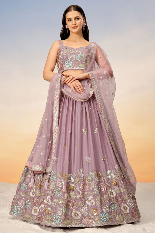 Occasion Wear Lehenga In Lavender Georgette Fabric With Sequins Work