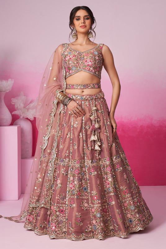 Net Fabric Pink Designer 3 Piece Lehenga Choli With Sequins Work Designs