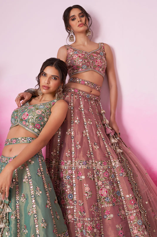 Net Fabric Pink Designer 3 Piece Lehenga Choli With Sequins Work Designs