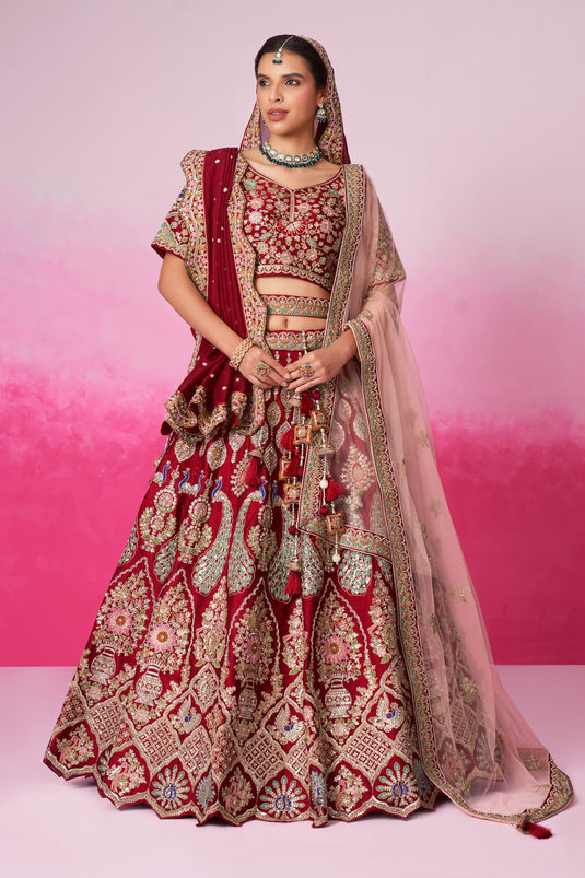 Red Color Designer Bridal Lehenga Choli With Sequins Work Silk Fabric