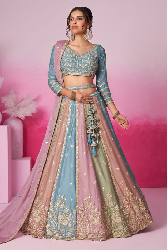 Georgette Fabric Bridal Lehenga Choli With Sequins Work In Multi Color