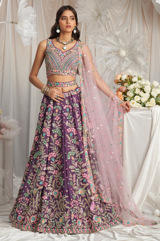 Bedazzling Purple Sangeet Wear Trendy Lehenga Choli