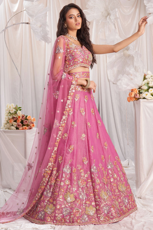 Divine Organza Pink Sequins Work Designer Lehenga Choli