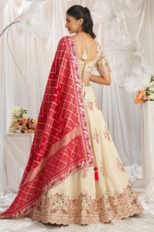 Cream And Pink Sequins Work Trendy Lehenga Choli