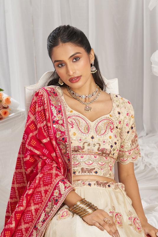 Cream And Pink Sequins Work Trendy Lehenga Choli