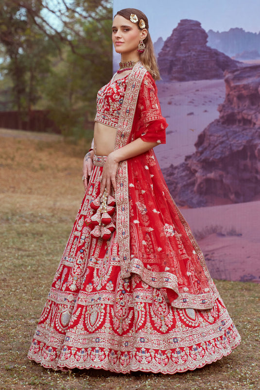 Glamour Embroidered Red Silk Heavy Lehenga Choli