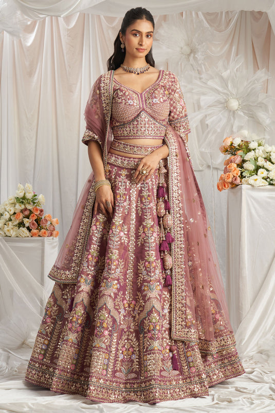 Embroidered Tissue Designer Lehenga Choli In Lavender Color