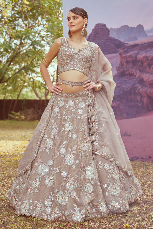 Opulent Beige Wedding Wear Lehenga With Heavy Choli