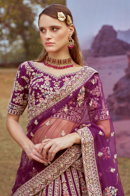 Shimmering Purple Satin Heavy Lehenga Choli