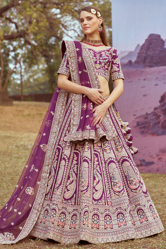 Shimmering Purple Satin Heavy Lehenga Choli