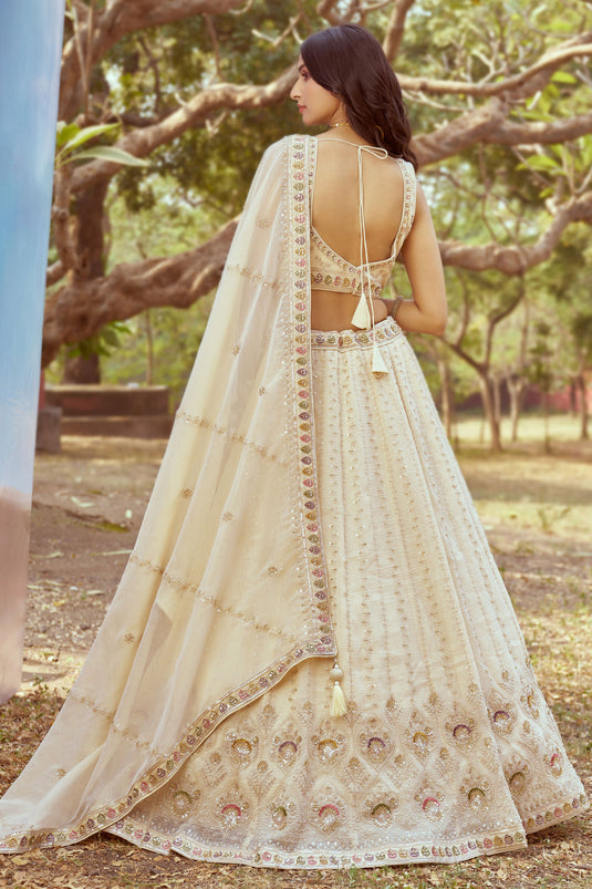 Regal Cream Tissue Bridal Lehenga Choli