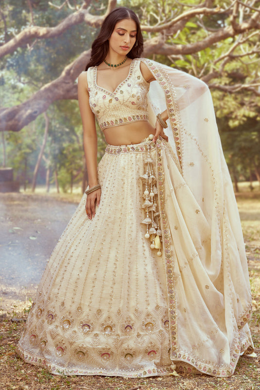 Regal Cream Tissue Bridal Lehenga Choli