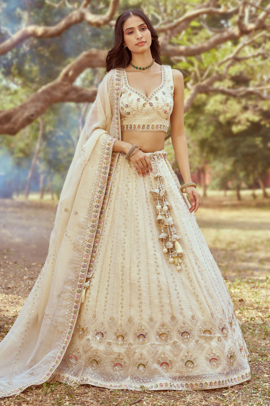 Regal Cream Tissue Bridal Lehenga Choli