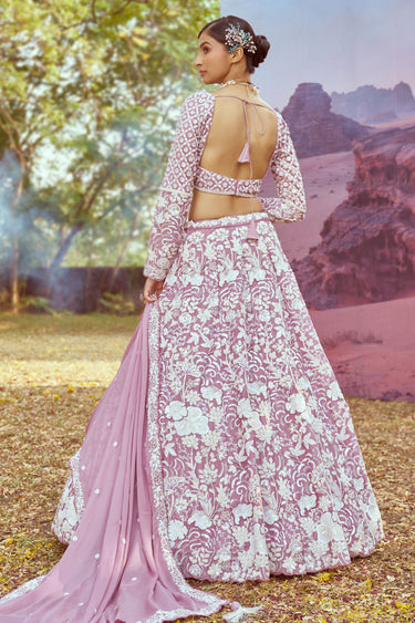 Heavy Embroidered Bridal Lehenga Choli In Lavender Color