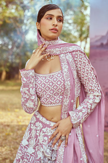 Heavy Embroidered Bridal Lehenga Choli In Lavender Color
